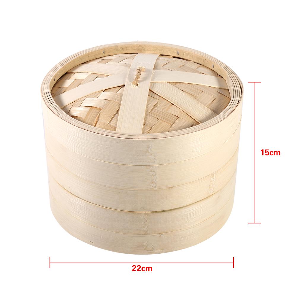 2 Tiers Bamboo Steamer Basket Chinese Natural Rice Cooking Food Cooker With Lid New(22cm)