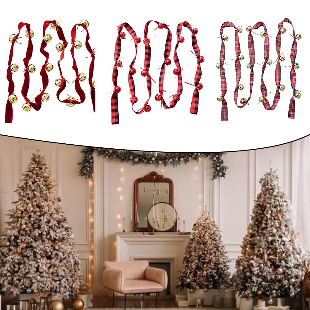 Red Velvet Ribbon Bell String for Festive Decorations on Christmas Trees Doors and Packaging 27 M Cloth Material