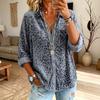 Women's Leopard Print Korean Shirt with Long Sleeve Lapel Collar, Double Pockets, Loose Fit Casual Fall Winter Top