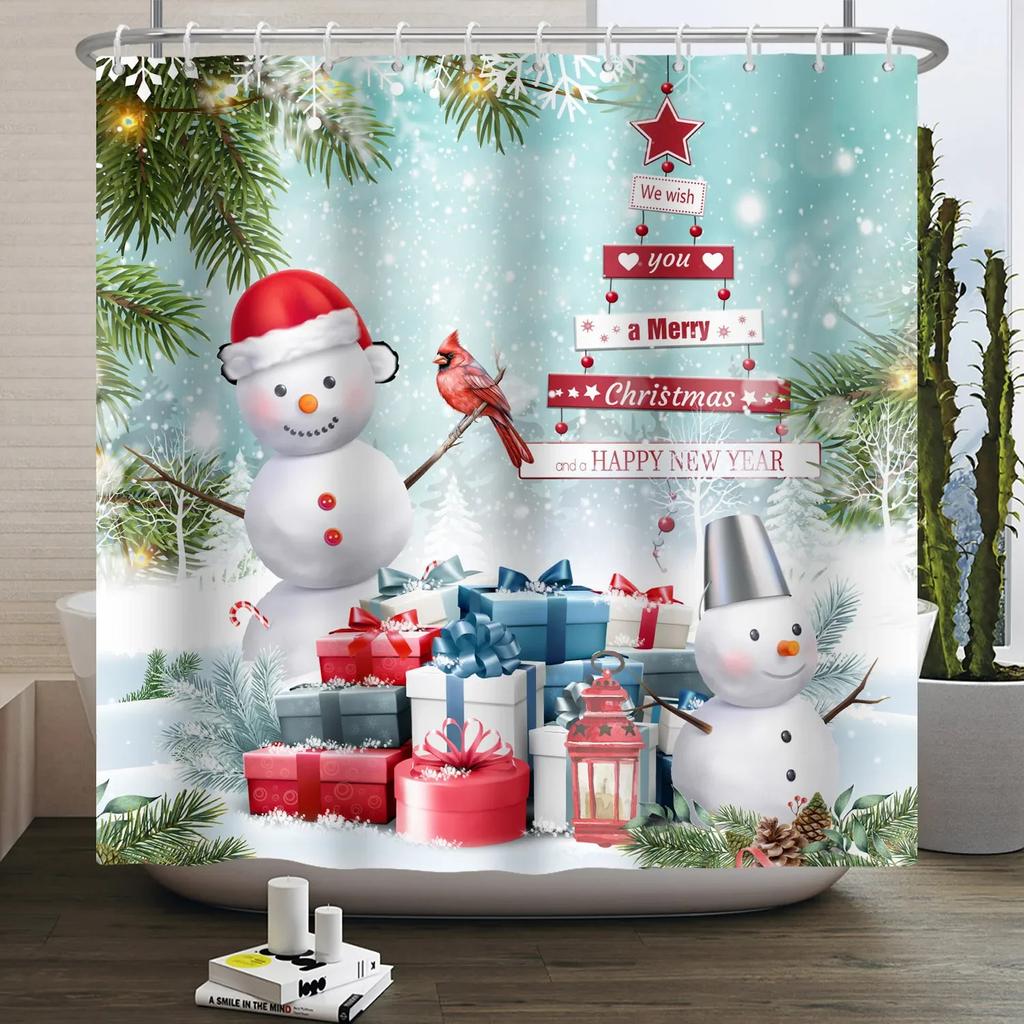 ZHL22Christmas Shower Curtain for Bathroom Waterproof Decoration with Hooks Weighted Lead Hem Heavy Duty Polyester Bath Curt2Ol%