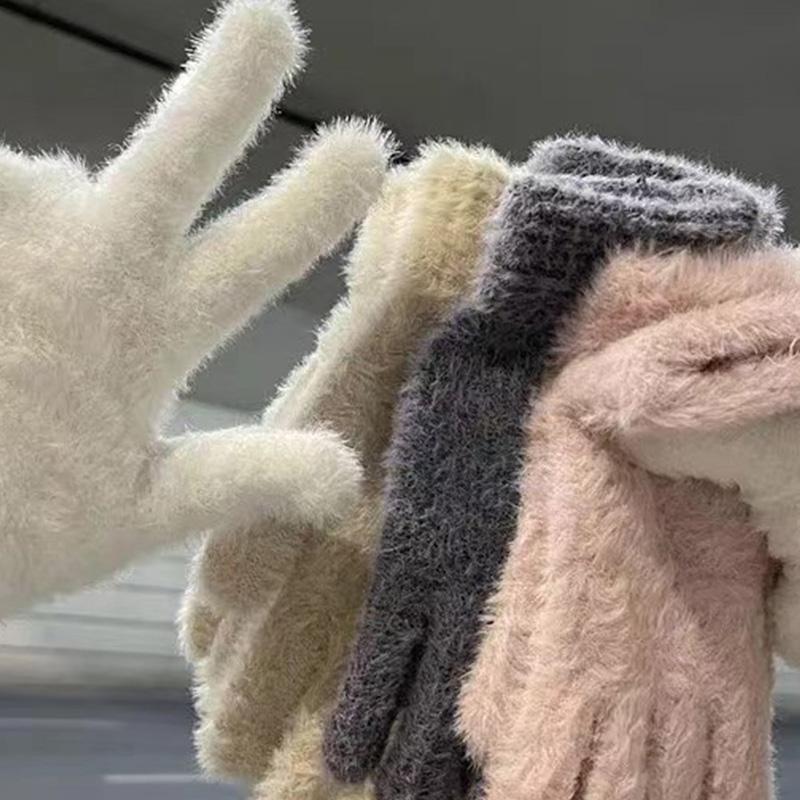Cute Finger Cold Proof Solid Color Gloves Winter Warm Gloves Imitation Rabbit Hair Plush Women Plush Gloves