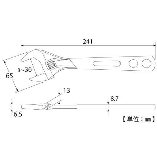 TOP Industrial (TOP) Wide Adjustable Wrench, Eco Wide, with Vinyl Grip, Opening Length 8-36mm, HY-36G, Tsubame-Sanjo, Made in Japan