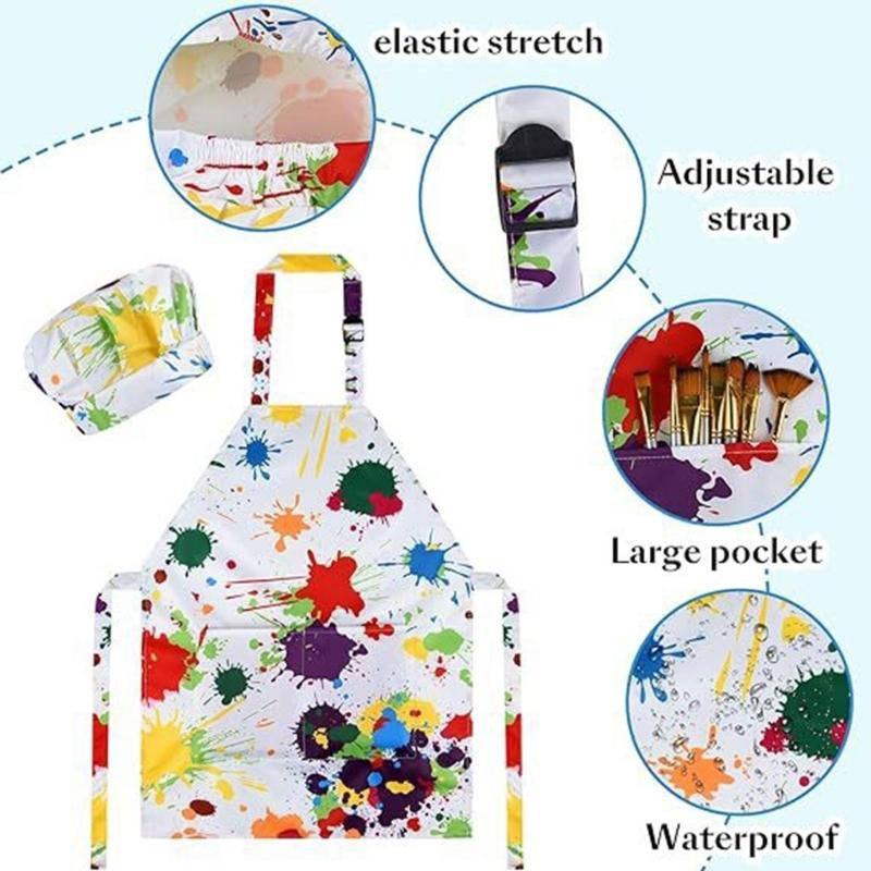Children Art Smock And Chef Hat Set Double Layer Polyester Kitchen Art Drawing