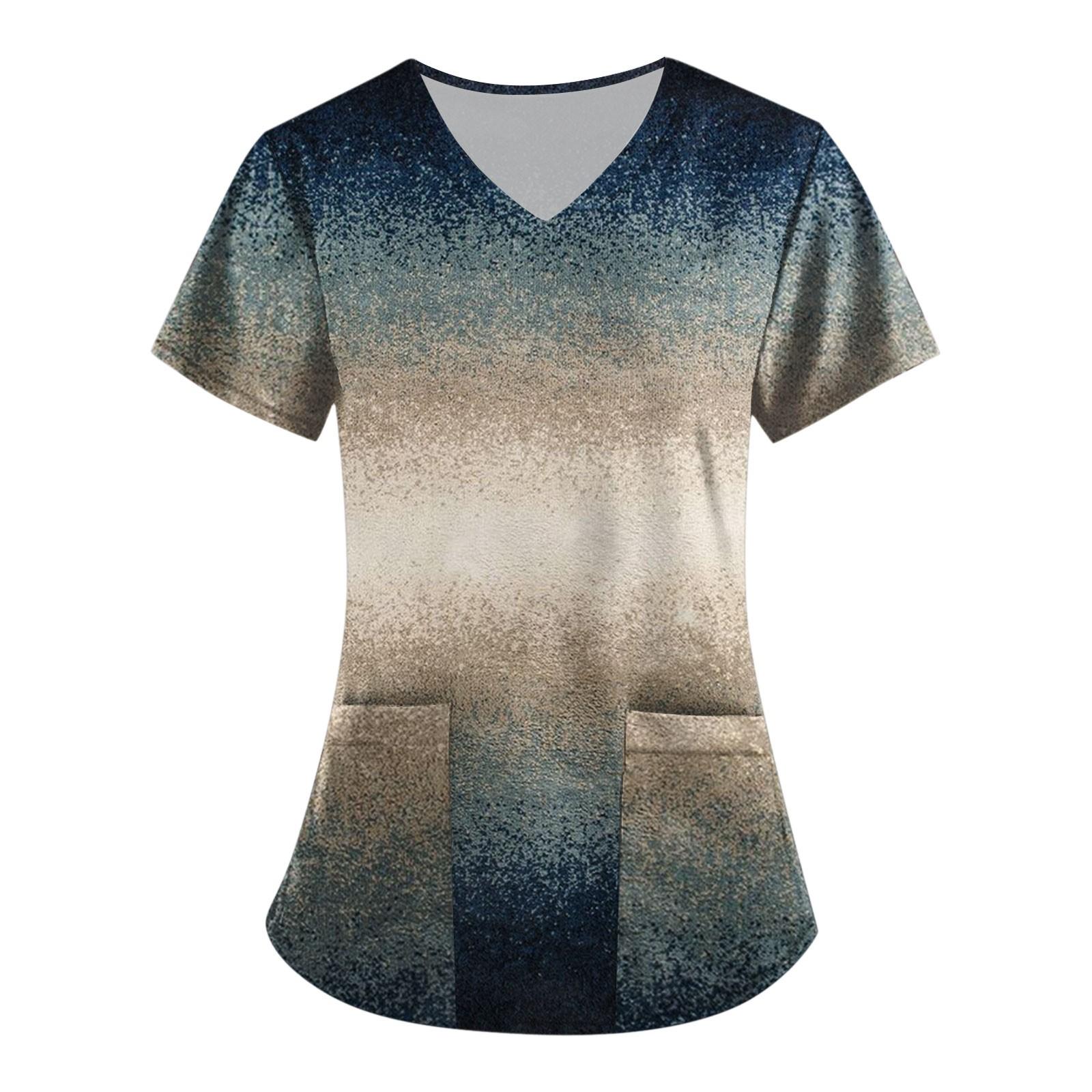 Женские топы с короткими рукавами и v-образным вырезом с принтом — фото 10