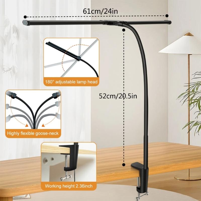 Adjustable Double Head LED Clamp Lamp, Eye Care Study Light With 10 Brightness Setting Office Bedroom Enhances Light