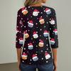 Women's Casual Christmas Print V-Neck 3/4 Sleeve Button T-Shirt