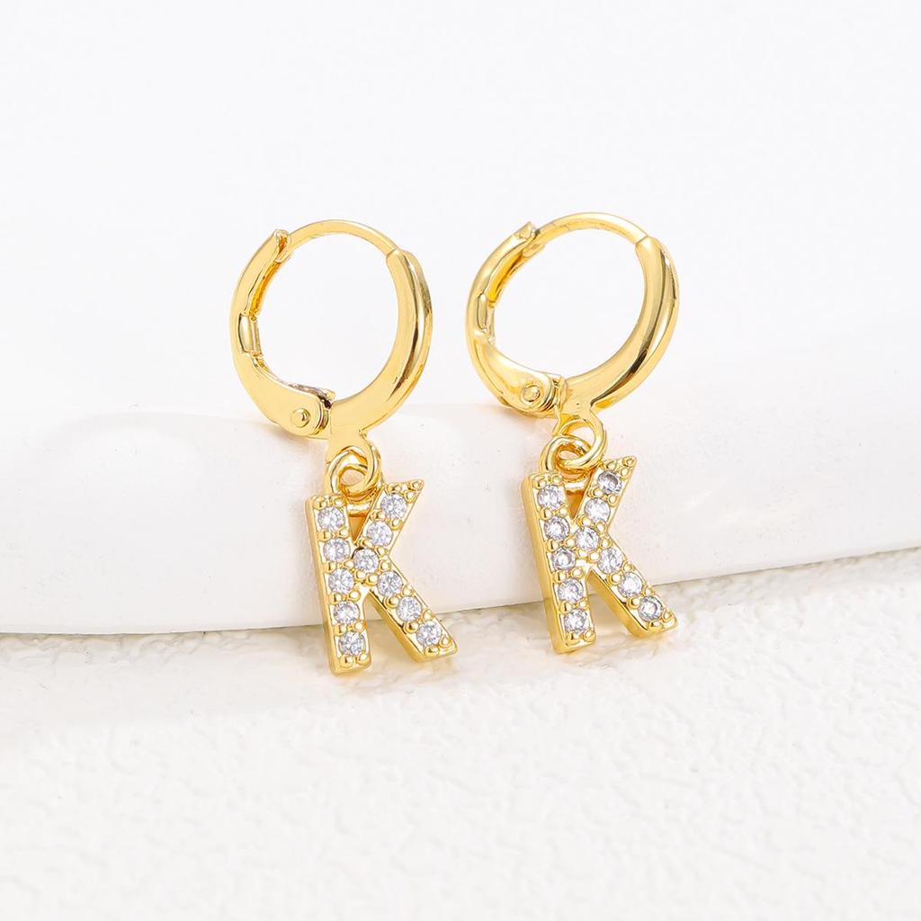 European and American Fashion Gold-Plated Zircon Letter Earrings for Women