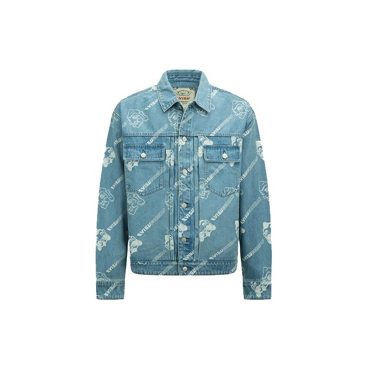 Evisu Full Print Buddha Head Letter Print Denim Jacket Men Jacket Denim-Blue 2ESHTM2DJ718LFCT