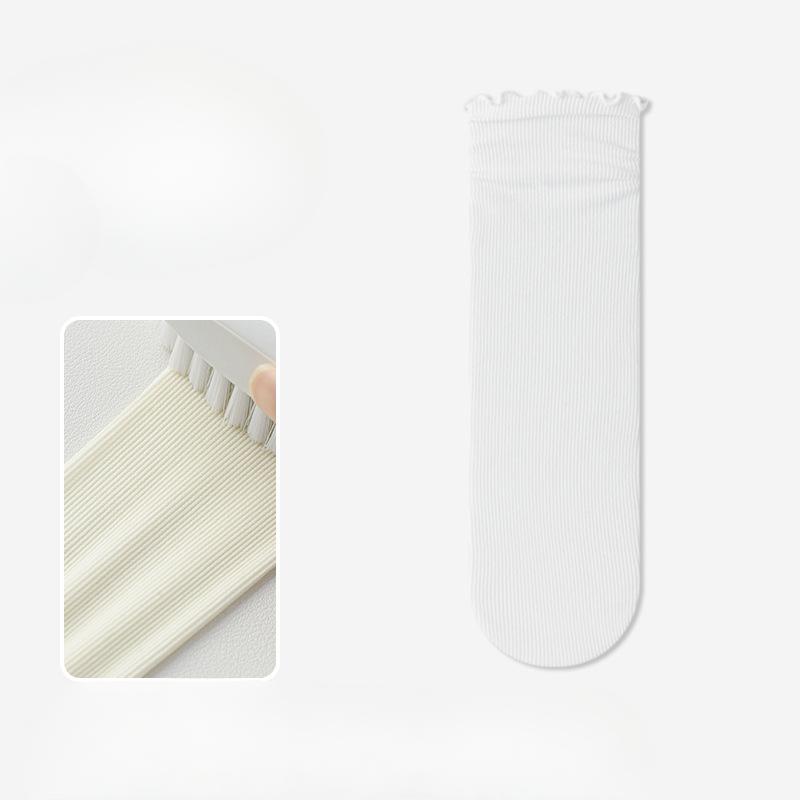 Summer Rolled-up Ice Silk Thin Pile Socks for Women, Black Fungus Lace Versatile Lace Socks, Mid-calf Socks