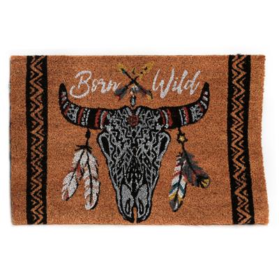 [A0020] - Wycieraczka słomiana "Boho" (Czaszka żubra, urodzona dziko) - 60x40 cm