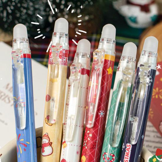 6 Stück Weihnachten Radierbare Gelstifte 0,5 mm Einziehbar Blaue Tinte Stifte mit Radiergummis Festliche Schulbürobedarf