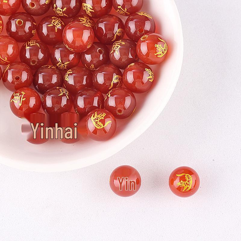 Náramek a přívěsek z červeného achátu dvanácti znamení zvěrokruhu s DIY distančními korálky ve tvaru sudu