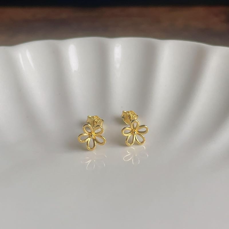 Earrings Silver925 Silver Flower Simple Compatible with Metal Allergies (yellow Gold)