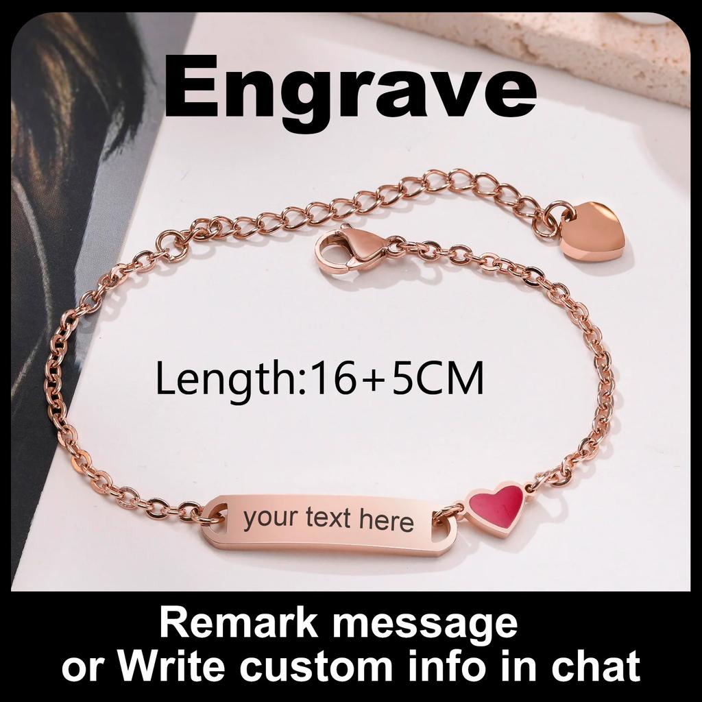 Bracelet Cœur Personnalisé pour Petite Fille Garçon, Bracelet à Identité Nom Gravable, Chaîne en Acier Inoxydable Personnalisée Cadeau d'Anniversaire