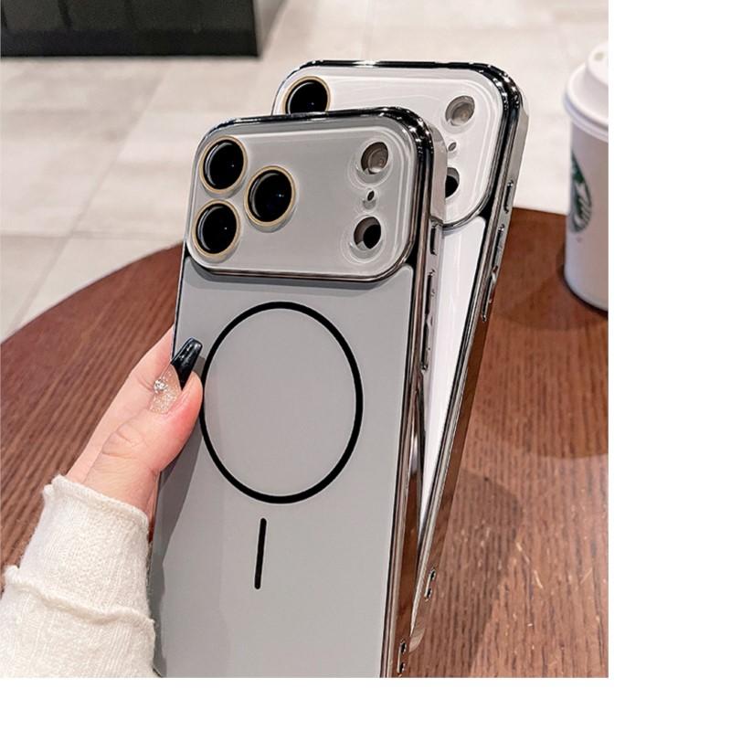 For Magsafe Case For iPhone 17 Air 16 15 14 13 12 11 Pro Max Plating Magnectic Wireless Charge Glass Len Protection Cover