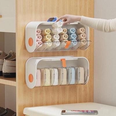 Caja de almacenamiento de ropa interior montada en la pared, organizador de almacenamiento de bragas y calcetines, cajón ajustable extraíble para el hogar, 6 celdas
