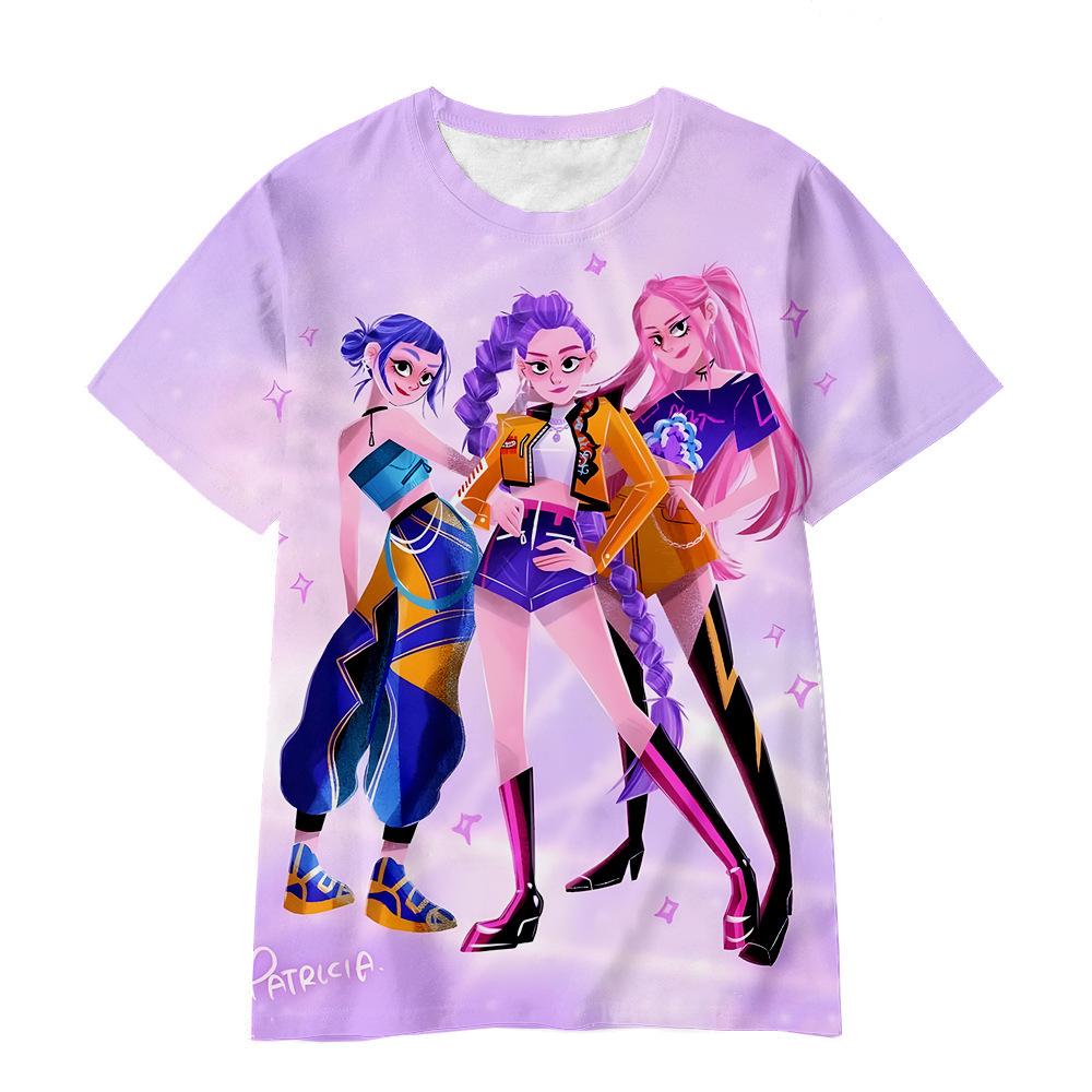New K-POP Demon Slayer Girl Group Boy Group 3D Digital Print Casual Loose T-Shirt Children's Clothing Top