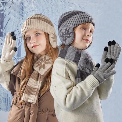 Children's Hat Gloves Scarf Suit Boys Girls Baby Winter Warm Knitted Wool Hat Velvet Ear Protection Cap