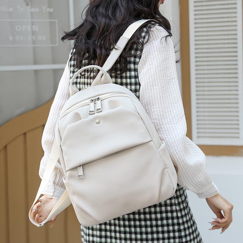 Backpack Women's New Outdoor Leisure Backpack Solid Color Large Capacity Simple Texture Backpack Small Schoolbag