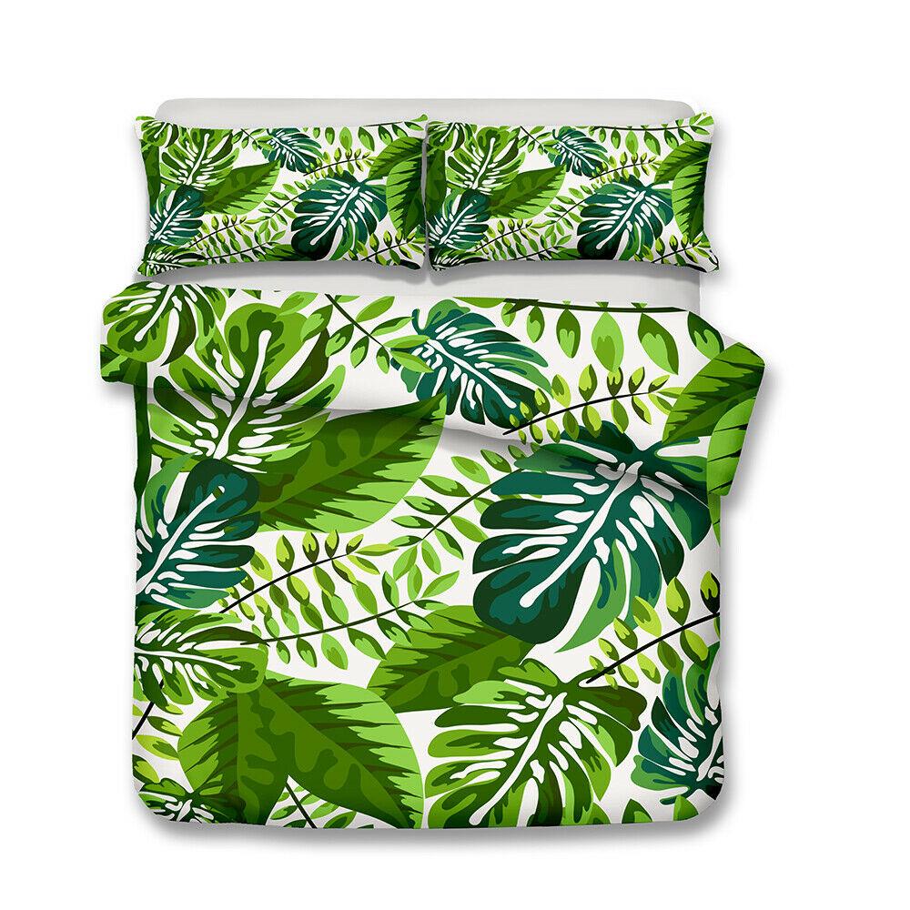 Tropical Duvet Covers Queen Size,Rainforest Luxury Duvet Cover Set, Green Plant Palm Leaf Comforter Cover Set King Twin Size