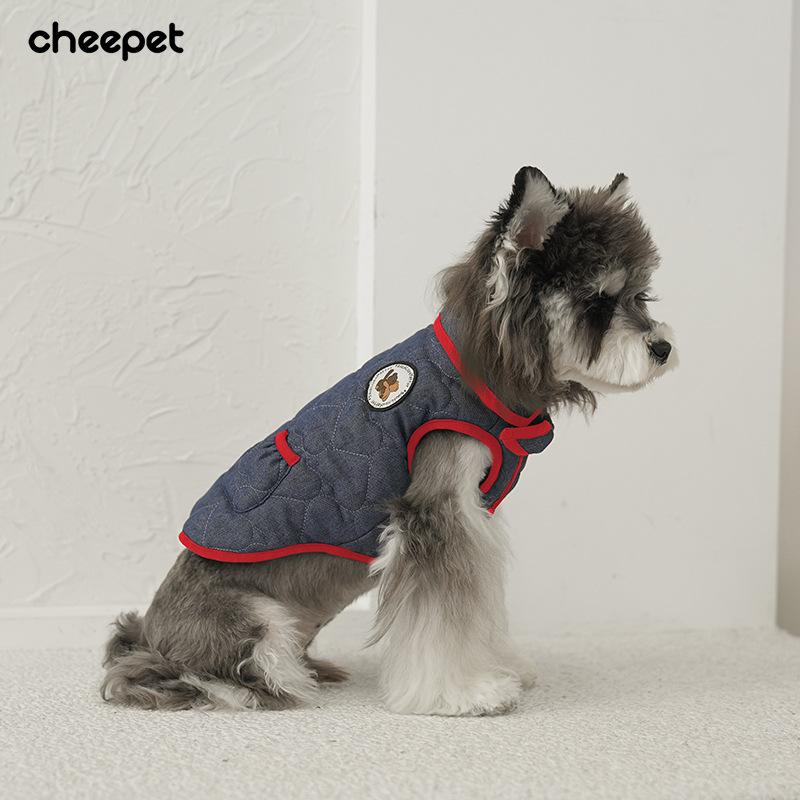 Pet Autumn and Winter Clothes Doll Collar Denim Cotton Clothes Schnauzer Is Sweeter Than a Bear Korean Warm Sleeveless Vest