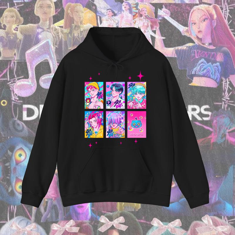KPop Devil Hunter Sweatshirt Hooded Children's Spring and Autumn Outfit Rumi Mira Zoey Cartoon Anime Girl Long Sleeved Top