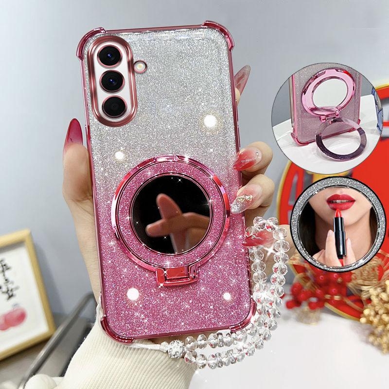 

Glitter Mirror Stand Holder Case For Samsung Galaxy S26 ULTRA S25FE S24 PLUS S23 A57 A37 A17 A56 A36 Shockproof Bracelet Cover For S26 ULTRA