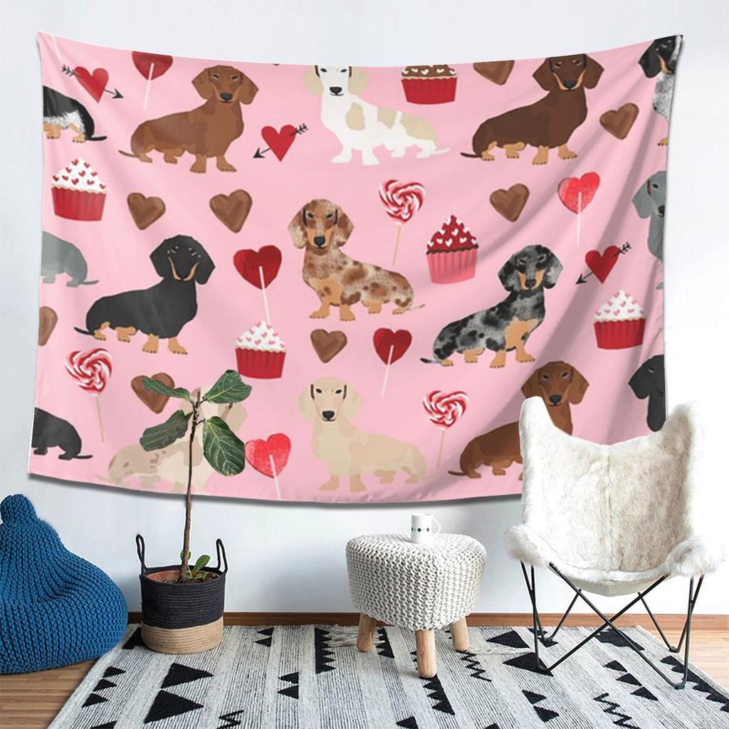 Dachshund Dog Tapestry Wall Hanging Aesthetic Home Decor Tapestries for Dorm Room