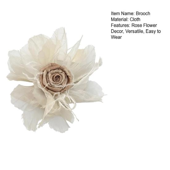 Women Brooch Mesh Yarn Feather Rose Flower Decor Scarf Decorative Lapel Pin Collars Hats Bags Coats Scarves Bag Decoration
