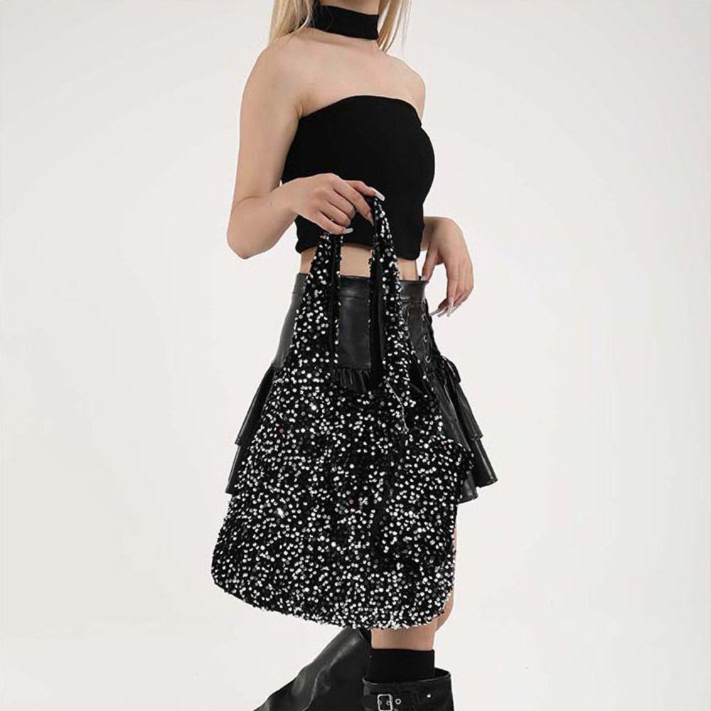 Sac de Soirée Sac Cabas à Sequins Sac à Bandoulière Argenté Brillant Sac sous le Bras Sac à Main Blingbling Shopping