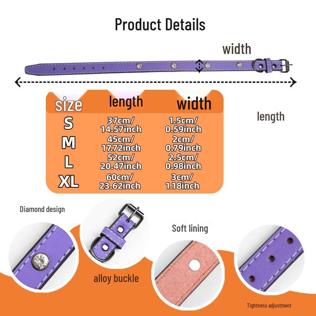 Luxury Diamond-Studded PU Leather Dog Collar - Durable & Fashionable for Outdoor Use