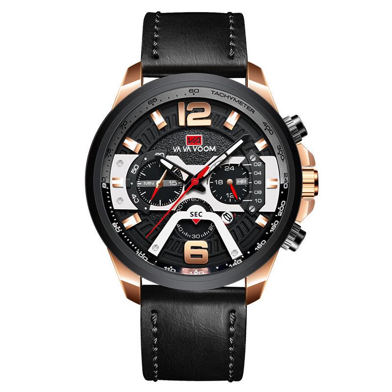 

Casual Men s Quartz Watch with Leather Strap, Calendar, and Sports Design