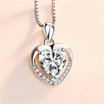 New 925 Silver Necklace Pendant Heart 5A Zircon for Women Wedding Jewelry Engagement Charm Party Gift Fine Box Chain