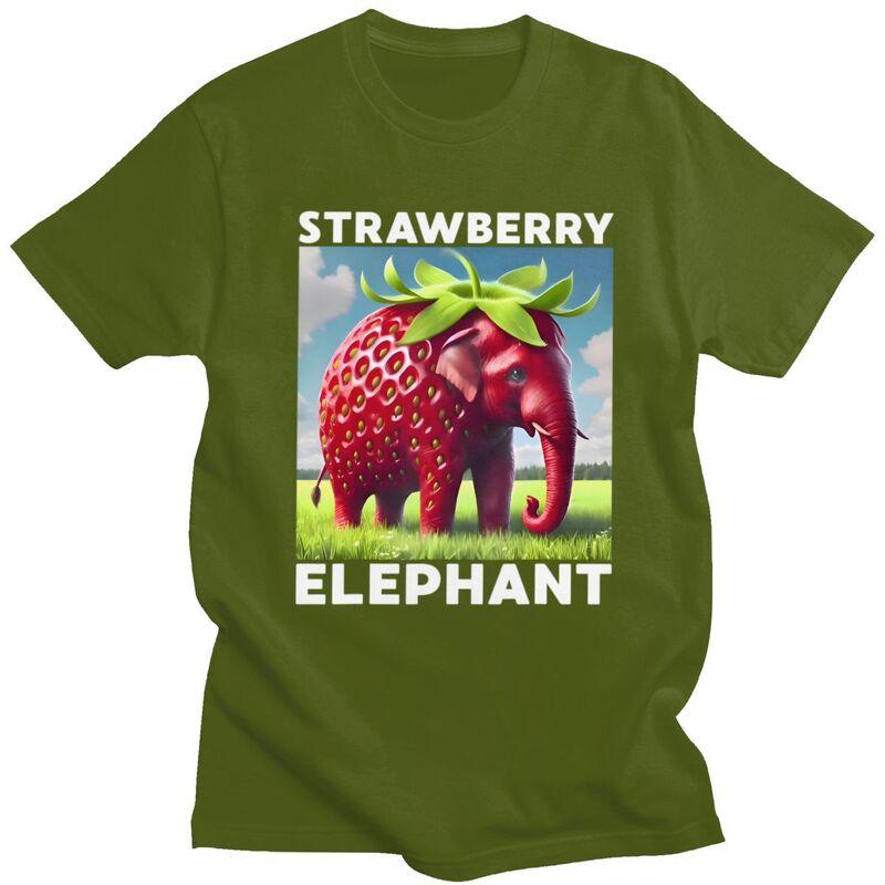 Male Strawberry Elephant Italian Brainrot T Shirt Round Neck Pure Cotton Short Sleeve TShirt Novelty Summer Tyle Clothes