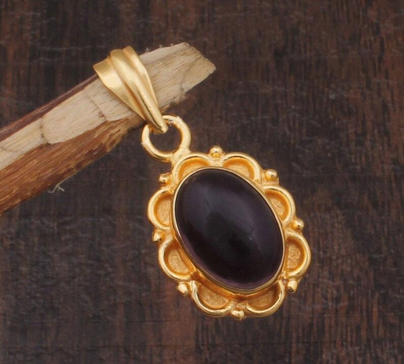 

Дизайнерская подвеска ручной работы с черным ониксом и драгоценным камнем, украшения в стиле бохо, подвеска из желтого золота, эффектные ювелирные изделия, серебро 925 пробы