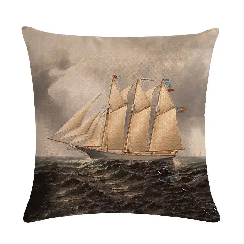 Home Decor Sailing Ships: Vintage Maritime Pillow Covers Pattern Cushion Cover Suitable For Sofa Bedroom Car Pillow Cover