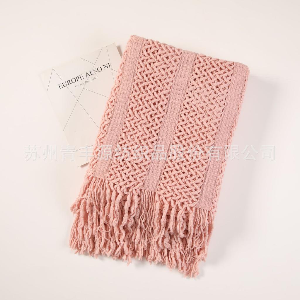 Nordic Sofa Blanket Knitted Hotel Throw Ins Blankets Bed End Hollow Out Artistic Tassel Warm Nap 8 Colors Korean Style Fashion