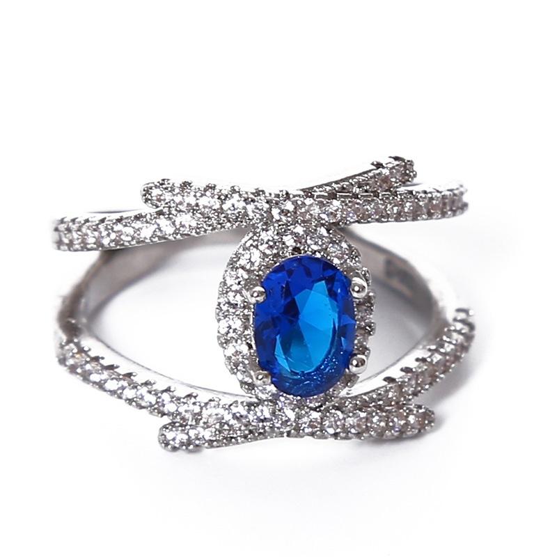 Buy Charming Ring Oval Blue Sapphire Cross Diamond Jewelry Promise ...