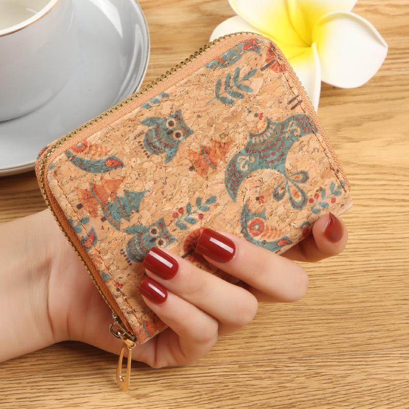 Retro Print Women's Coin Purse and Card Holder - Cork Texture Wallet 2025
