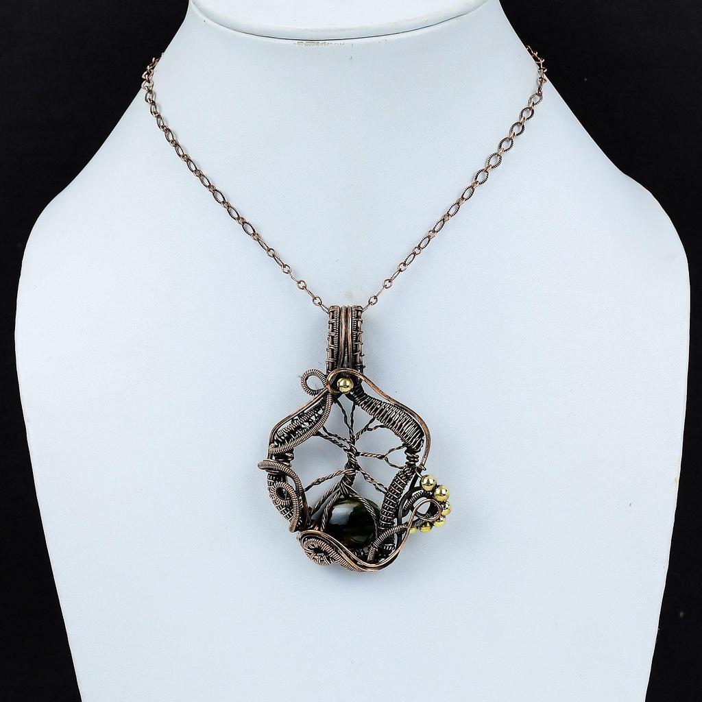 Tree Of Life Australian Chrome Chalcedony Pendant Copper Wire Wrapped Pendant Handmade Pendant Copper Wire Jewelry Gemstone Pendant For Gift
