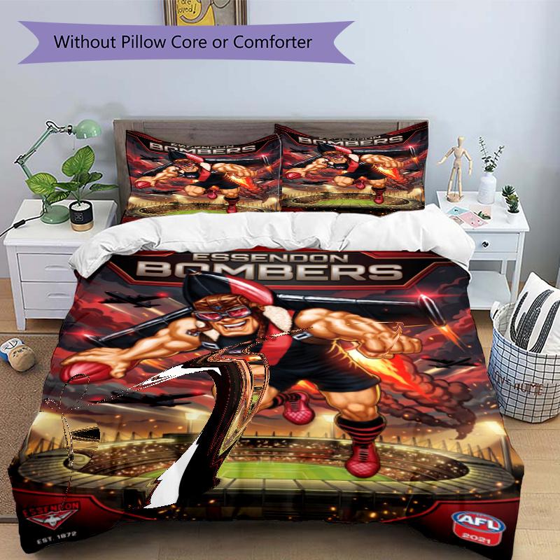 3pcs Duvet Cover Set (1*Duvet Cover + 2*Pillowcase, Without Core), Essendon Football Print Bedding Set, Bedroom Decor, All‑Season, Gift