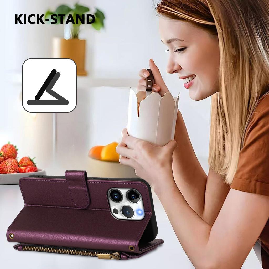 For iPhone 15 Pro Leather Case Butterfly Floral Imprint Zipper Wallet Stand Cover with Wrist Strap