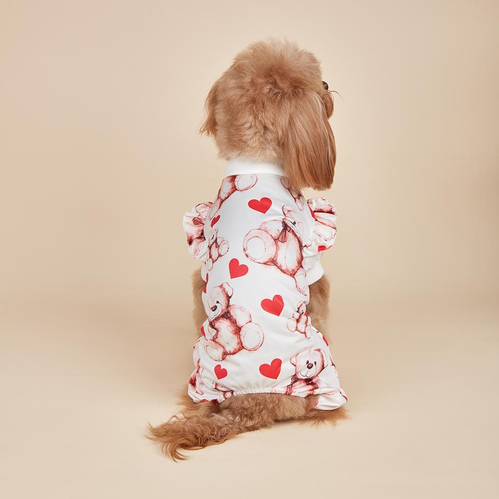 Small Dogs Printed Pink Bear and Heart Pet Clothes Cute Puppy Dog Outfits Jumpsuit Bodysuits for Valentine's Day Mothers' Day D