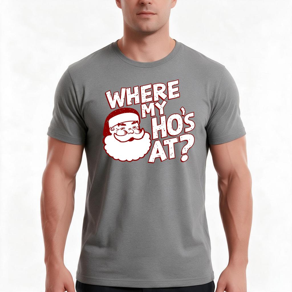 Where My Hos At Santa Claus Shirt Tshirt Summer Casual Cotton Tee Oversized Streetwear Tops Vintage Graphic Print