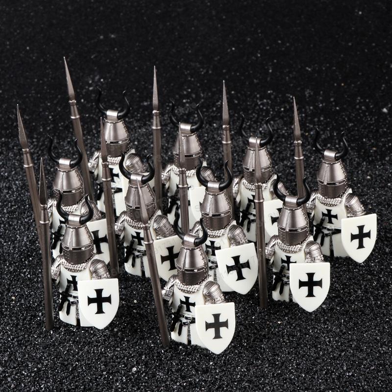 Blocs de Construction Soldats Croisés Militaires Médiévaux Château Chevaliers Hospitaliers Chevaliers Teutoniques Casque de Guerrier Briques Jouet DT8901