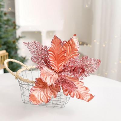 Flower Head Artificial Christmas Flowers Handmade Glitter Simulated Christmas Flower DIY Multi-color Xmas Tree Ornaments