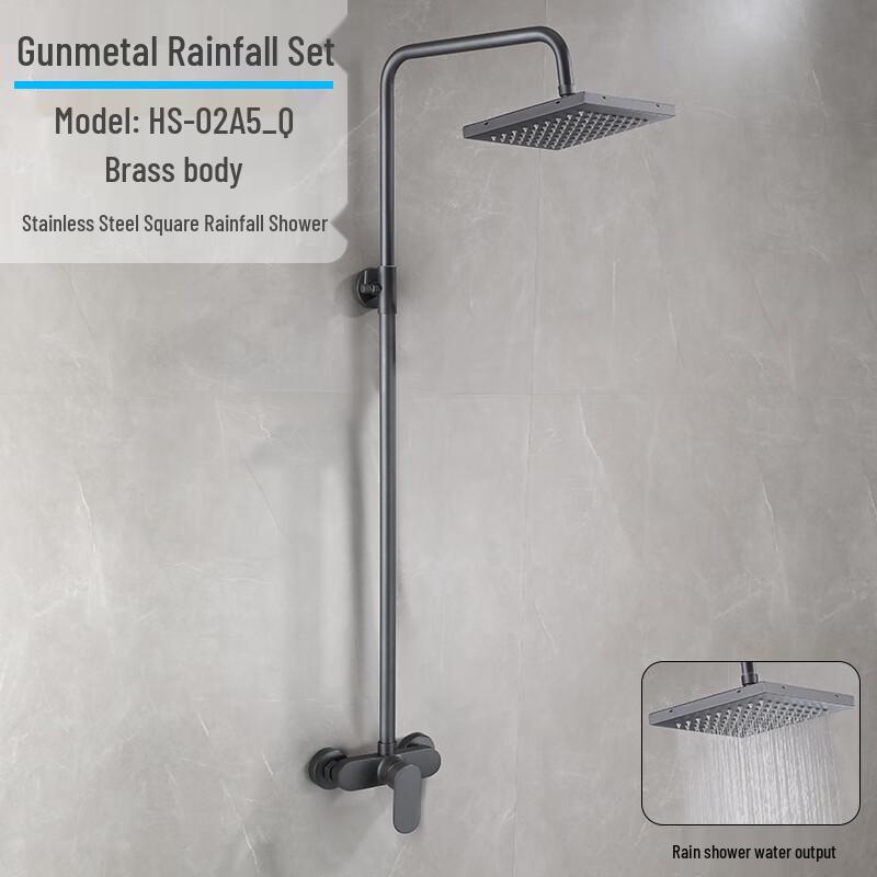 ZISIZ Gunmetal Gray Copper Shower Faucet with Top Spray