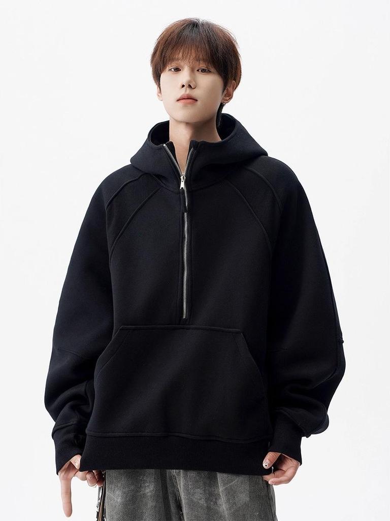 Men's High Street Half-Zip Hooded Sweatshirt - Autumn/Winter Casual Loose Fit Hoodie