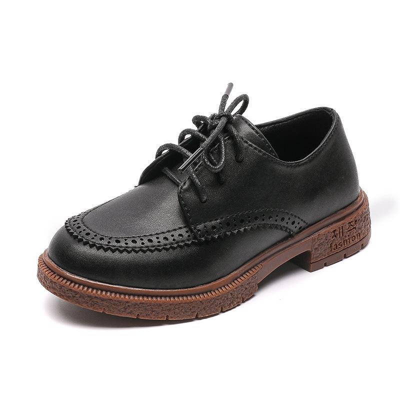 Children leather shoes for boys new fashion kids retro single shoes students black British style performance shoes