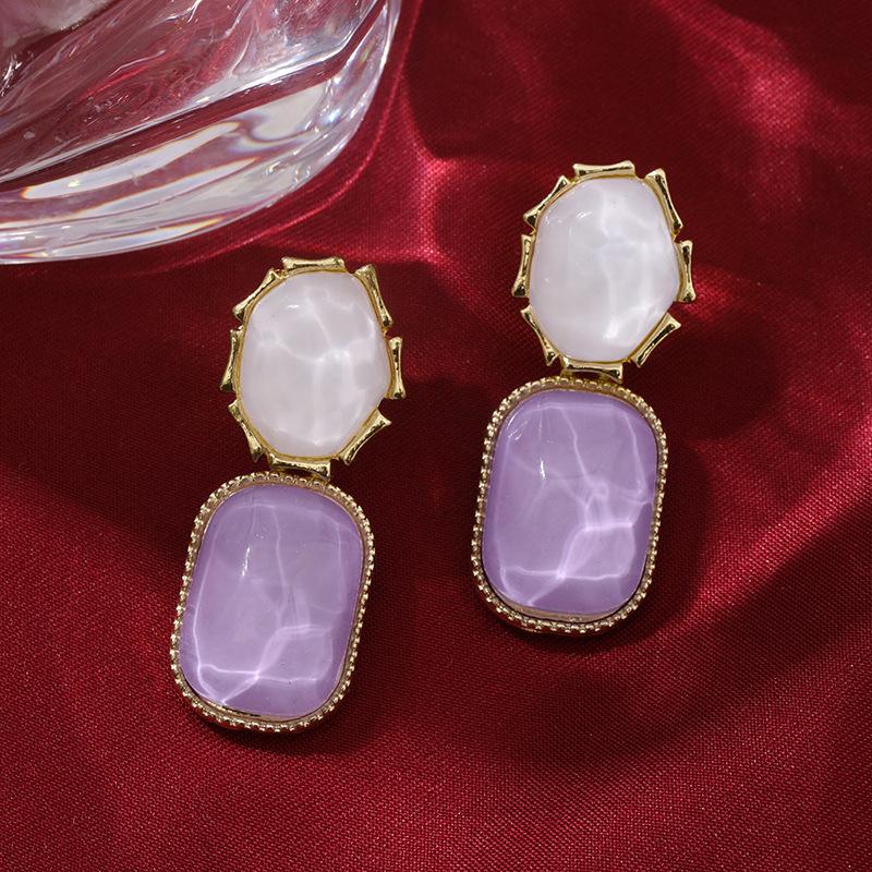 Contrasting color water ripple irregular square stud earrings niche unique earrings exaggerated earrings